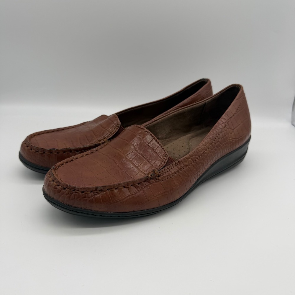 Natural Soul by Naturalizer Womens Brown‎ Croco Loafers Size 8.5M Comfort Shoes